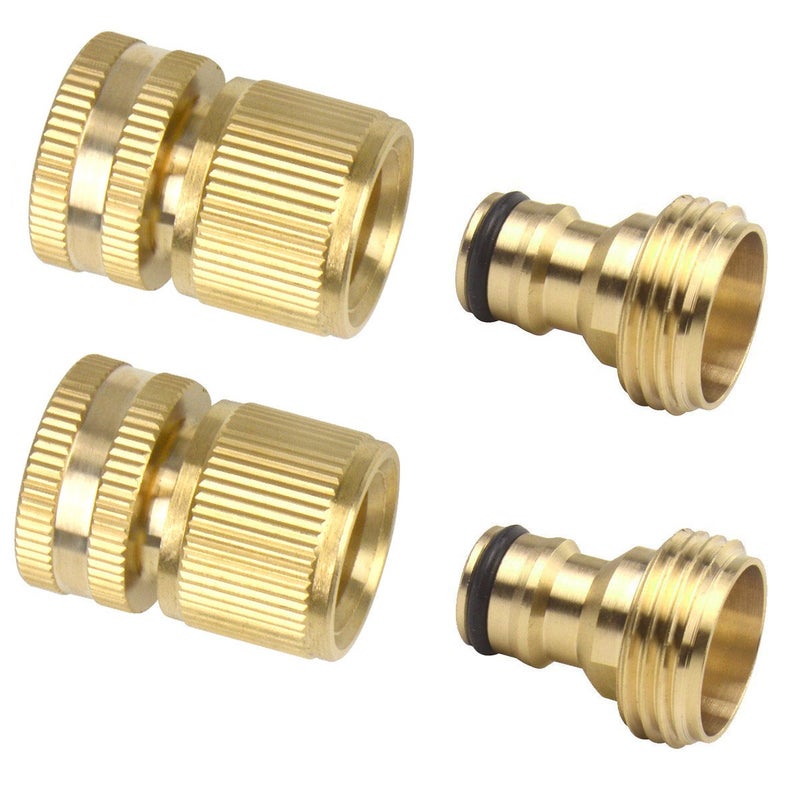 Gardeningwill 2 Sets (4 PCS) Brass Quick Hose End Connector Garden Hose Nozzle Connect Kit - Image 1